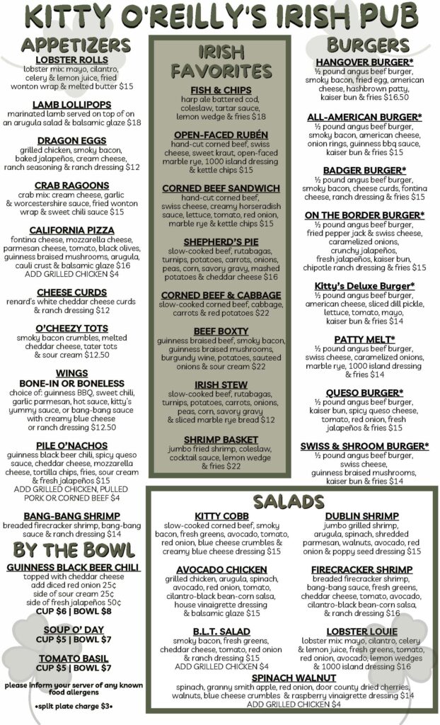 Menu – Kitty O' Reillys Irish Pub