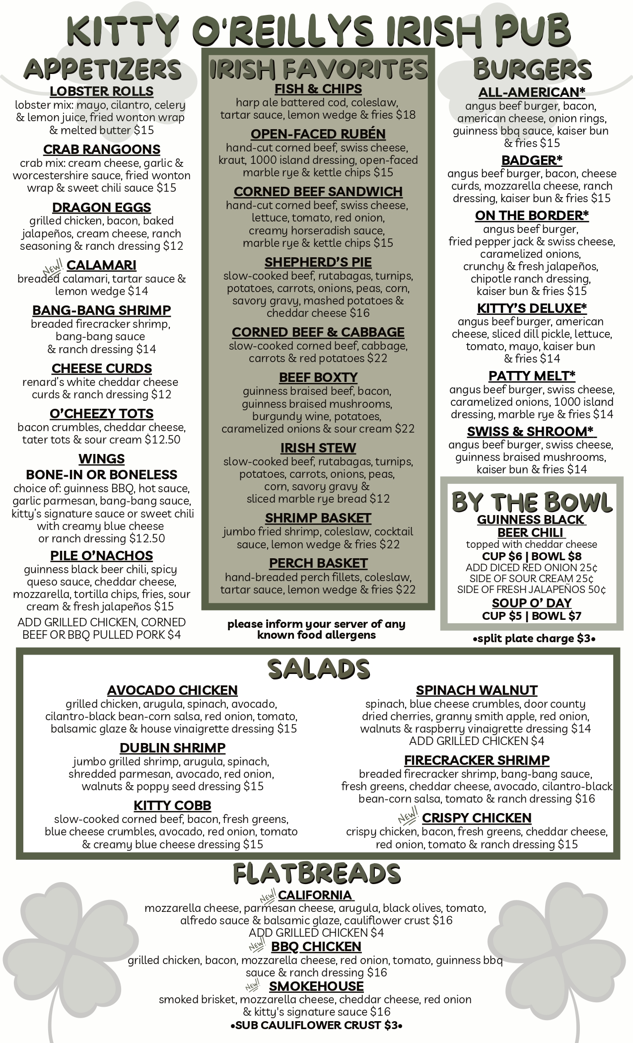 Menu – Kitty O' Reillys Irish Pub