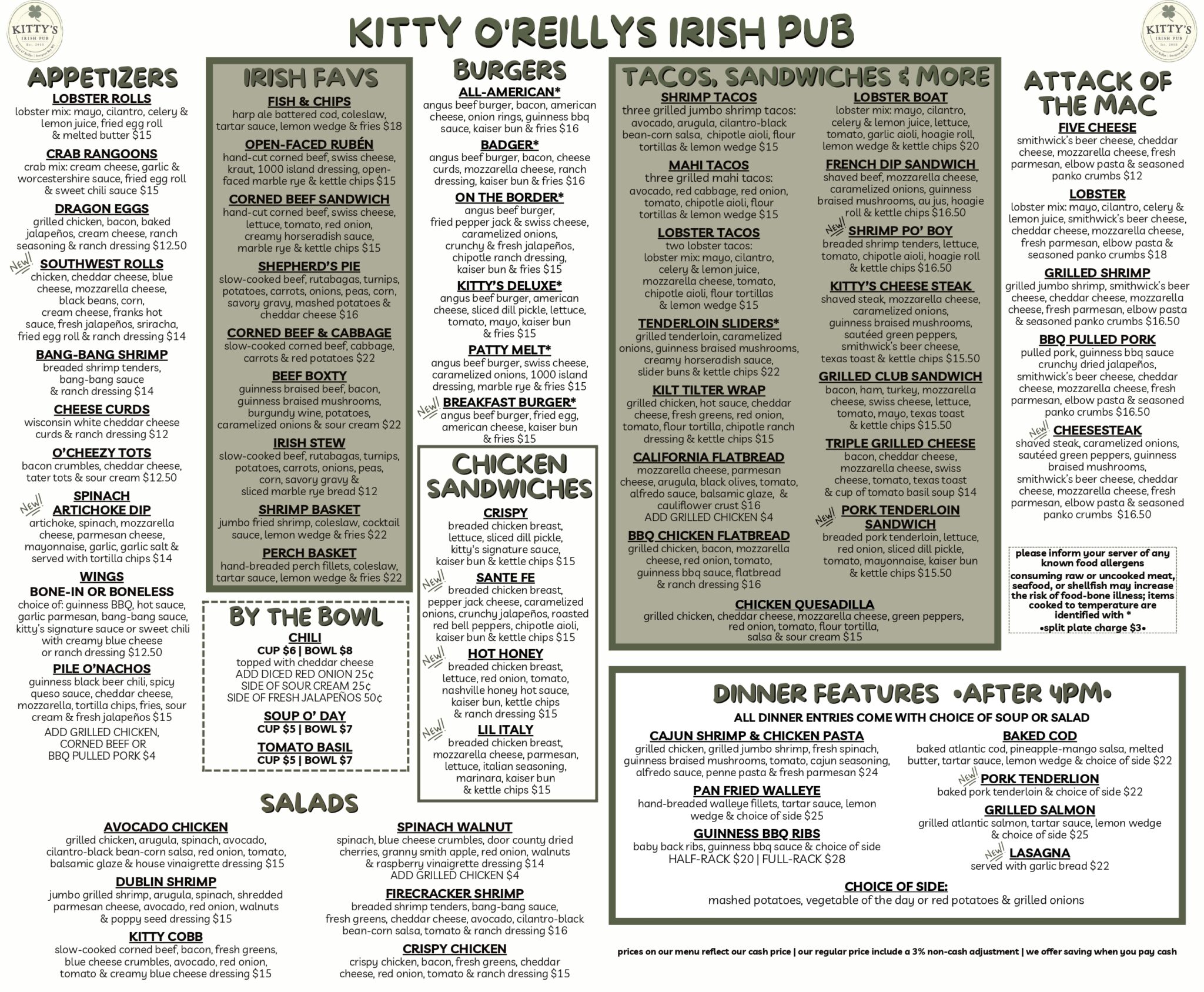 Menu – Kitty O' Reillys Irish Pub